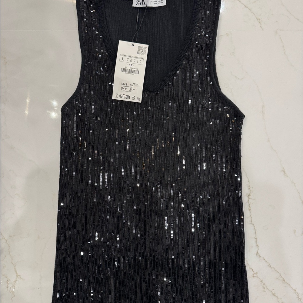 Zara Black Sequin Tank Top